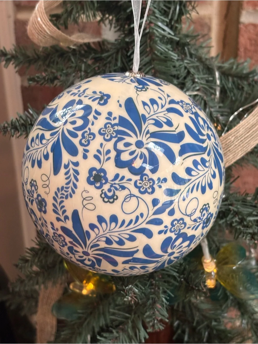 Blue & White Decorative Ceramic Spheres - Set of Patterned Orbs